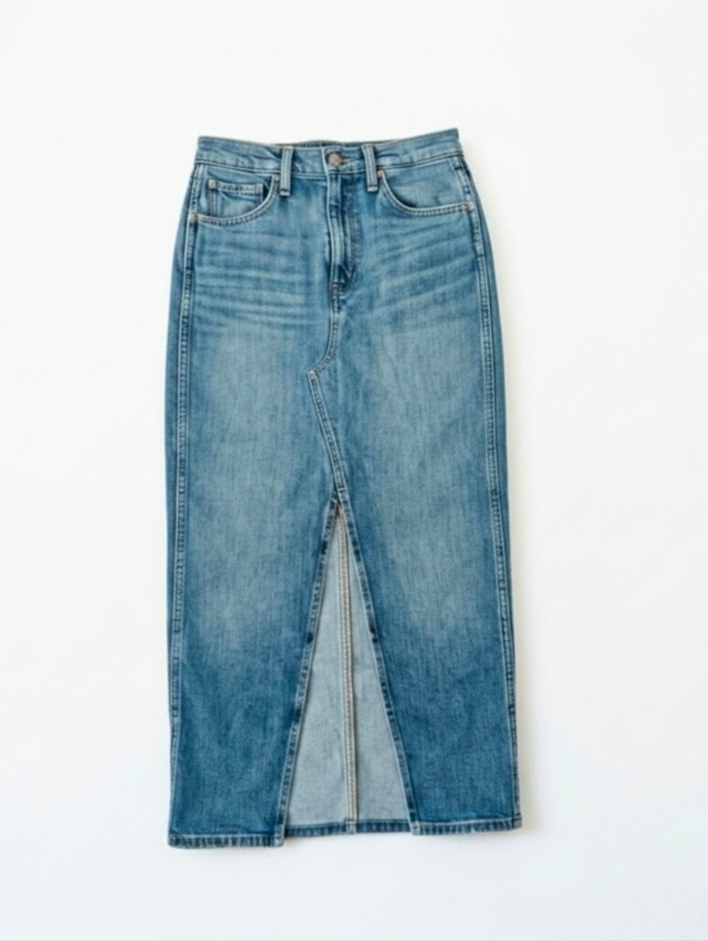 Hudson Reconstructed Denim Maxi Skirt with Front High Slit Womens 26 Waist - Picture 4 of 13